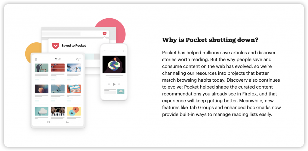 Pocket 关闭了,意料之内,但没想到这么快插图 pocket shutdown